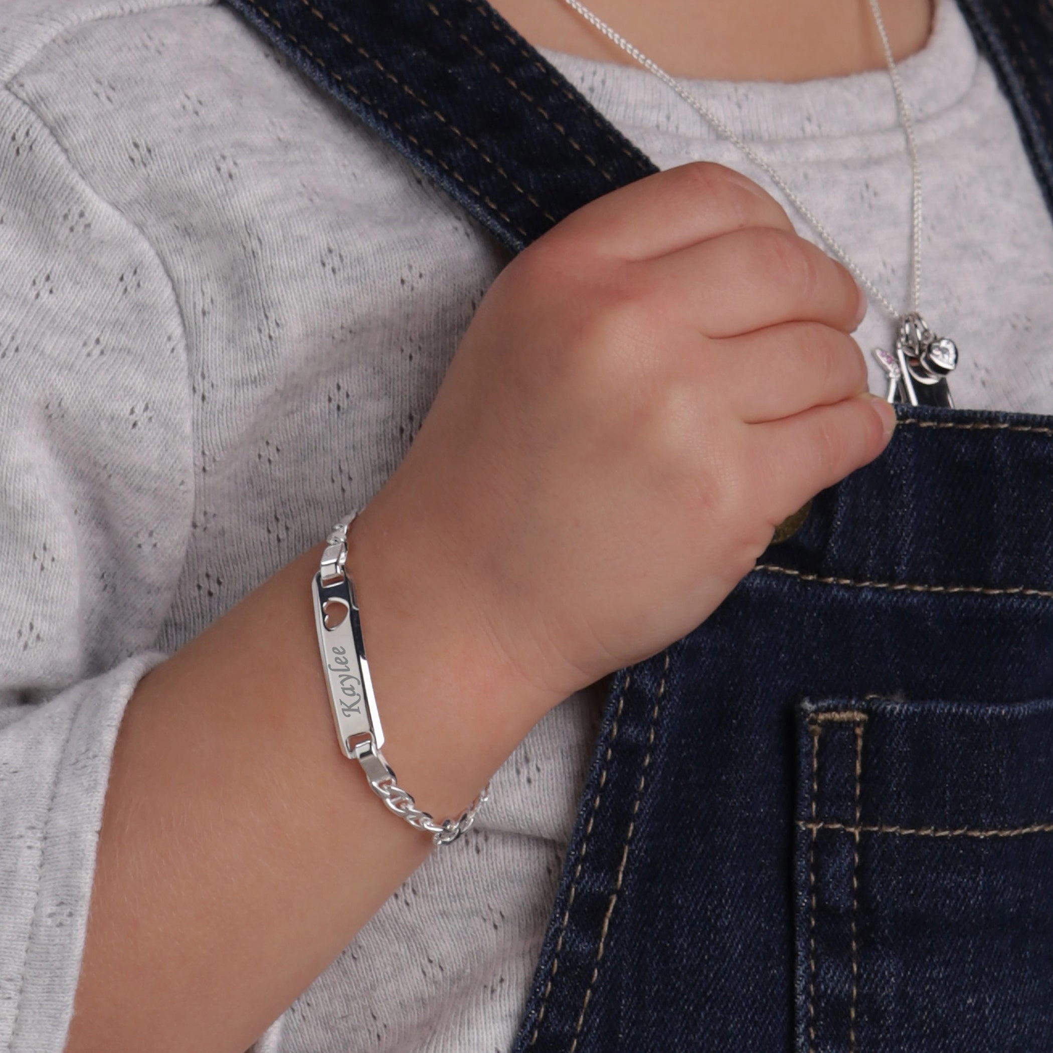 14K Gold-Plated or Sterling Silver I.D. Bracelet for Kids with FREE Engraving-Heart
