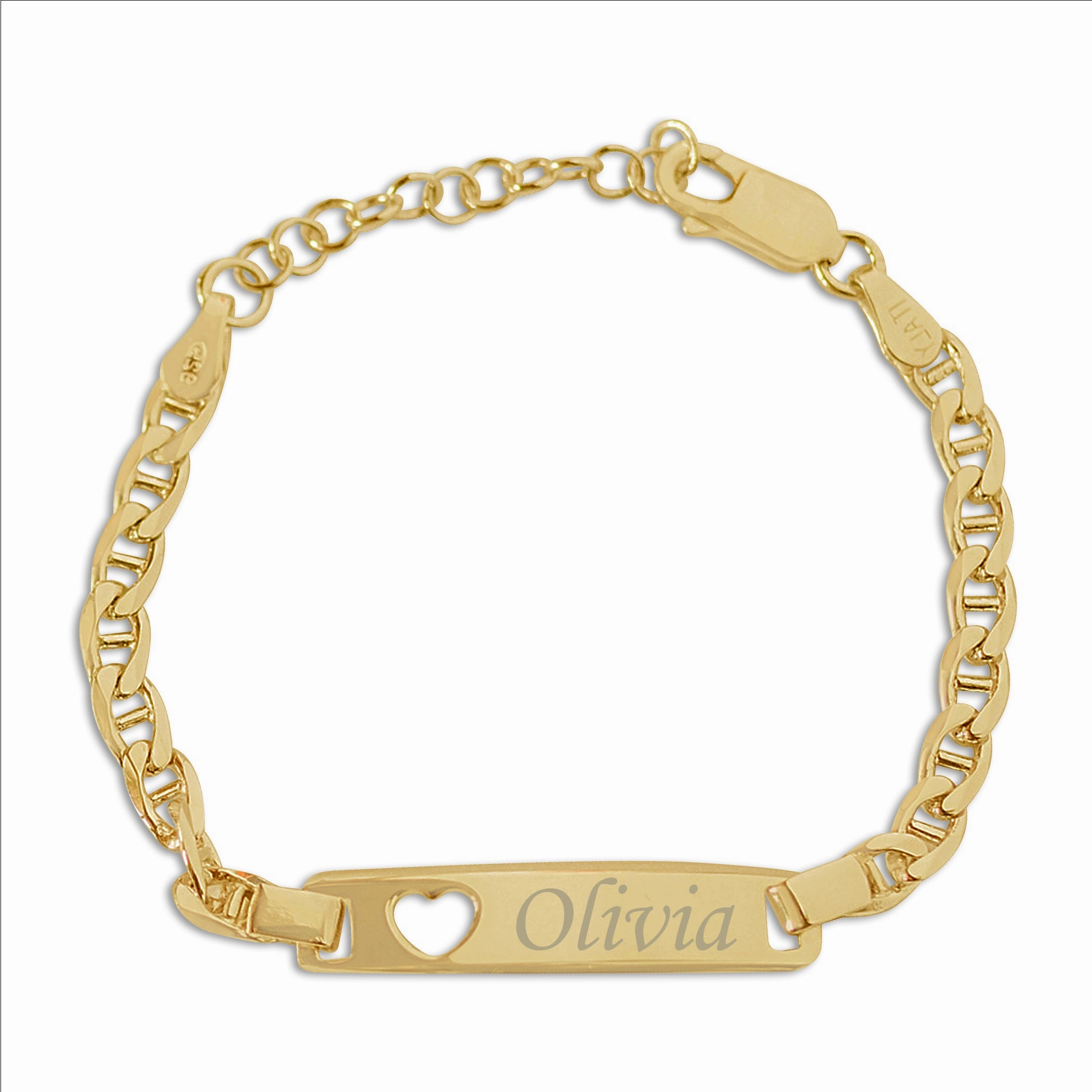 14K Gold-Plated or Sterling Silver I.D. Bracelet for Kids with FREE Engraving-Heart