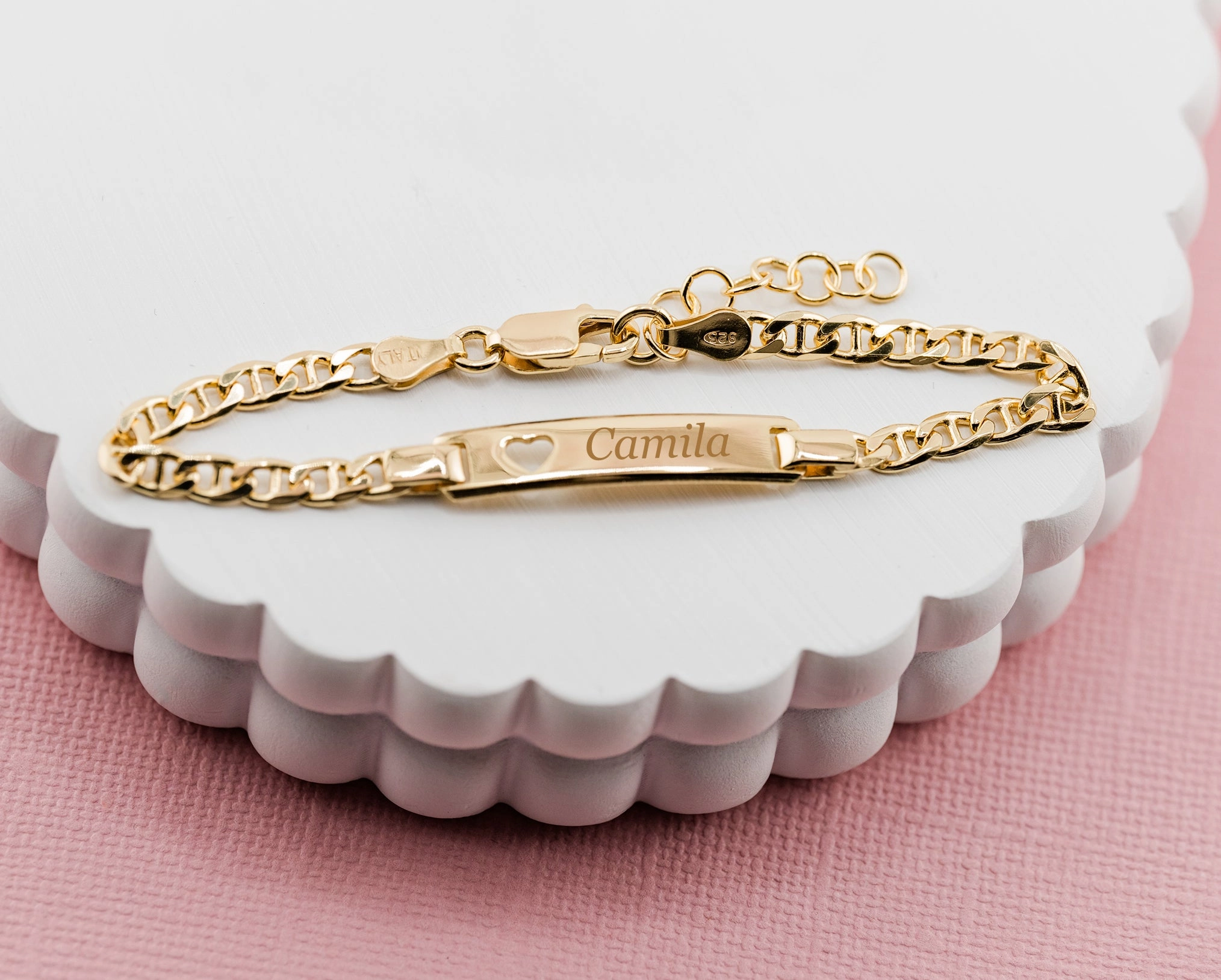 14K Gold-Plated or Sterling Silver I.D. Bracelet for Kids with FREE Engraving-Heart