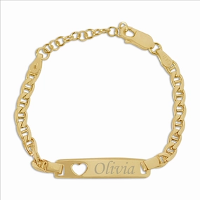 14K Gold-Plated or Sterling Silver I.D. Bracelet for Kids with FREE Engraving-Heart