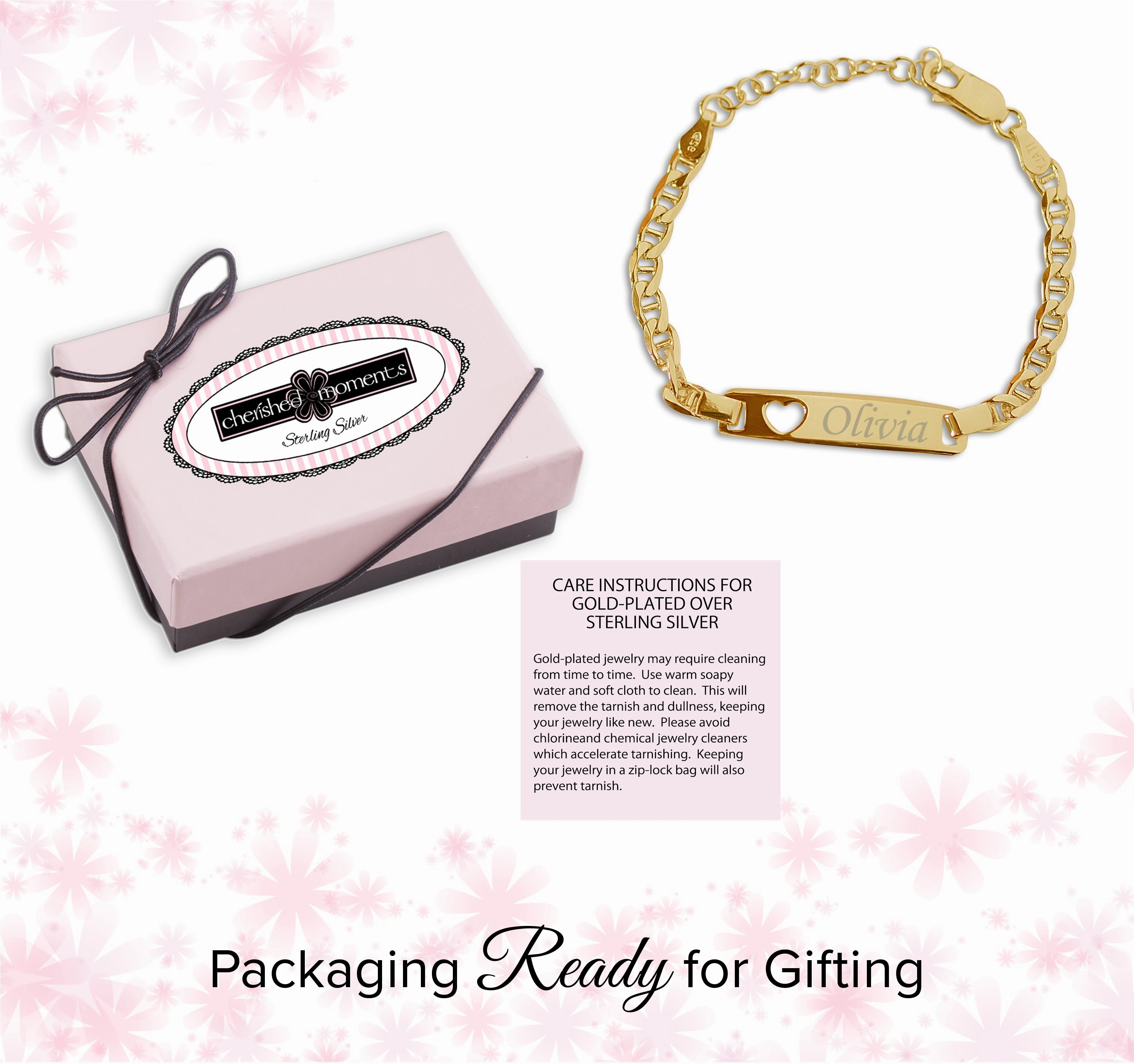 14K Gold-Plated or Sterling Silver I.D. Bracelet for Kids with FREE Engraving-Heart