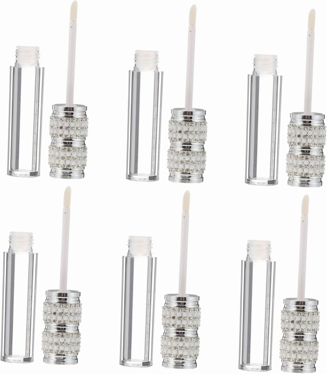6pcs Lip Gloss Containers Brush for Easy Filling Lightweight Portable Lip Balm Samples Rhinestone Decorated for Cosmetics
