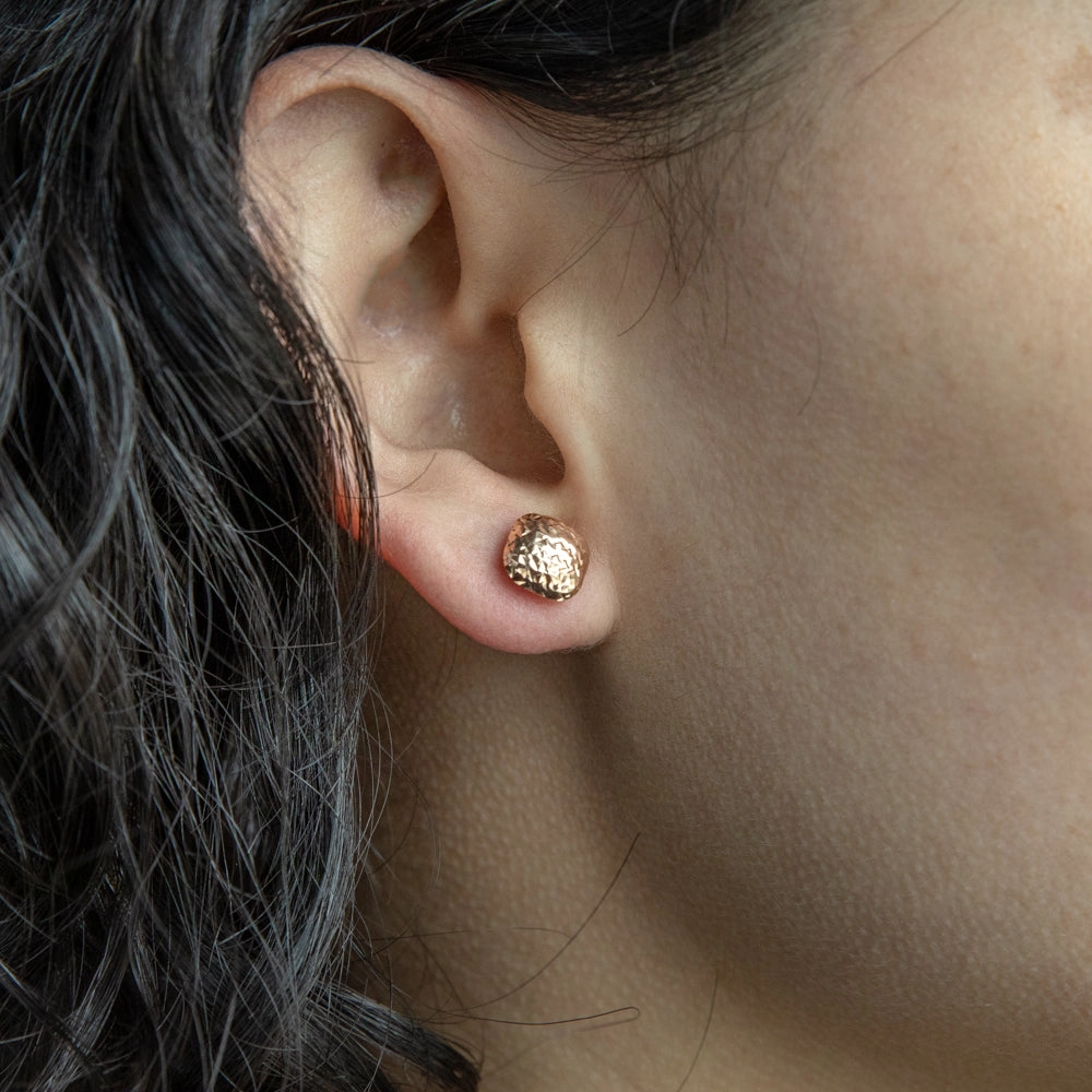 9ct Rose Gold Textured Button Stud Earrings