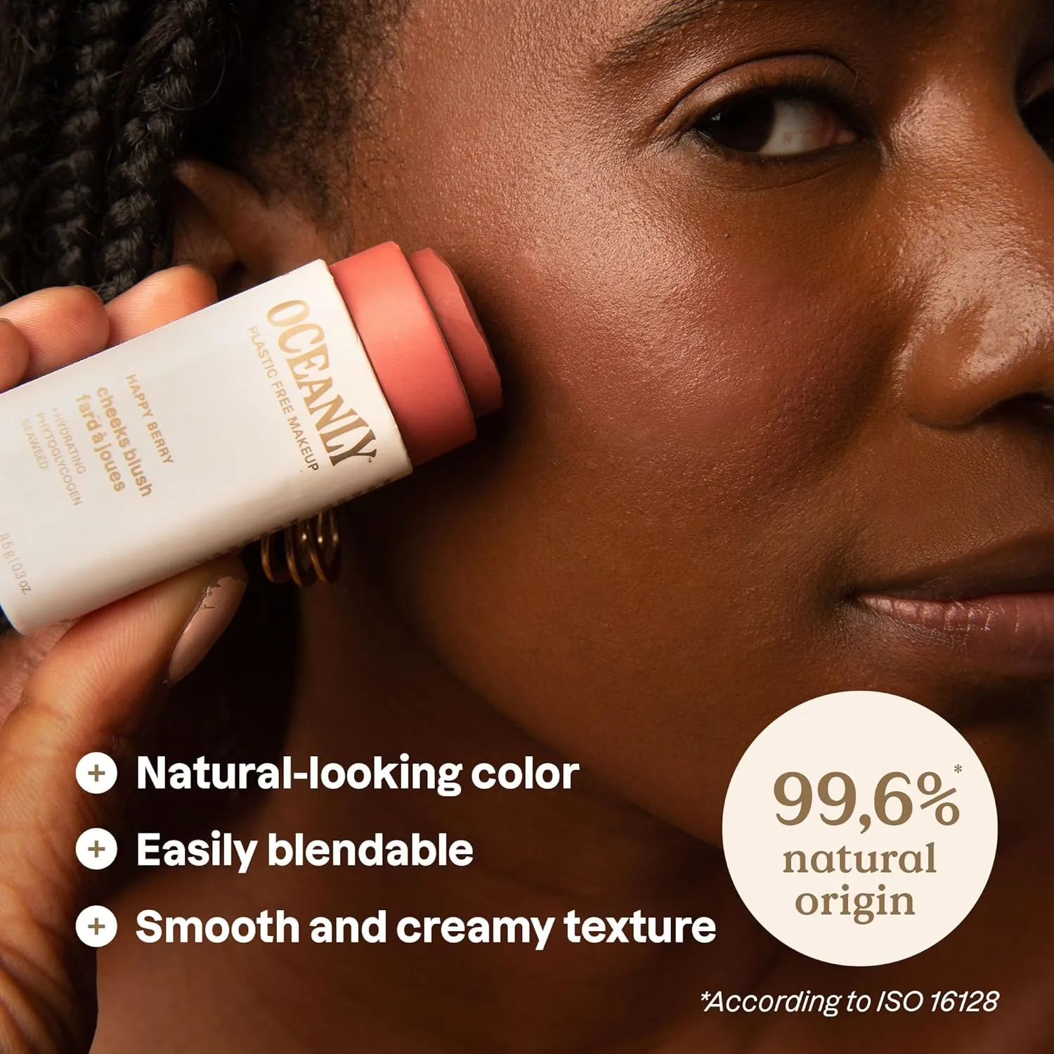 ATTITUDE Oceanly Plastic-Free Lightweight Blush Stick, Titanium Dioxide-Free, EWG Verified, Vegan & Cruelty-free Makeup, Happy Berry, 0.3 Ounces
