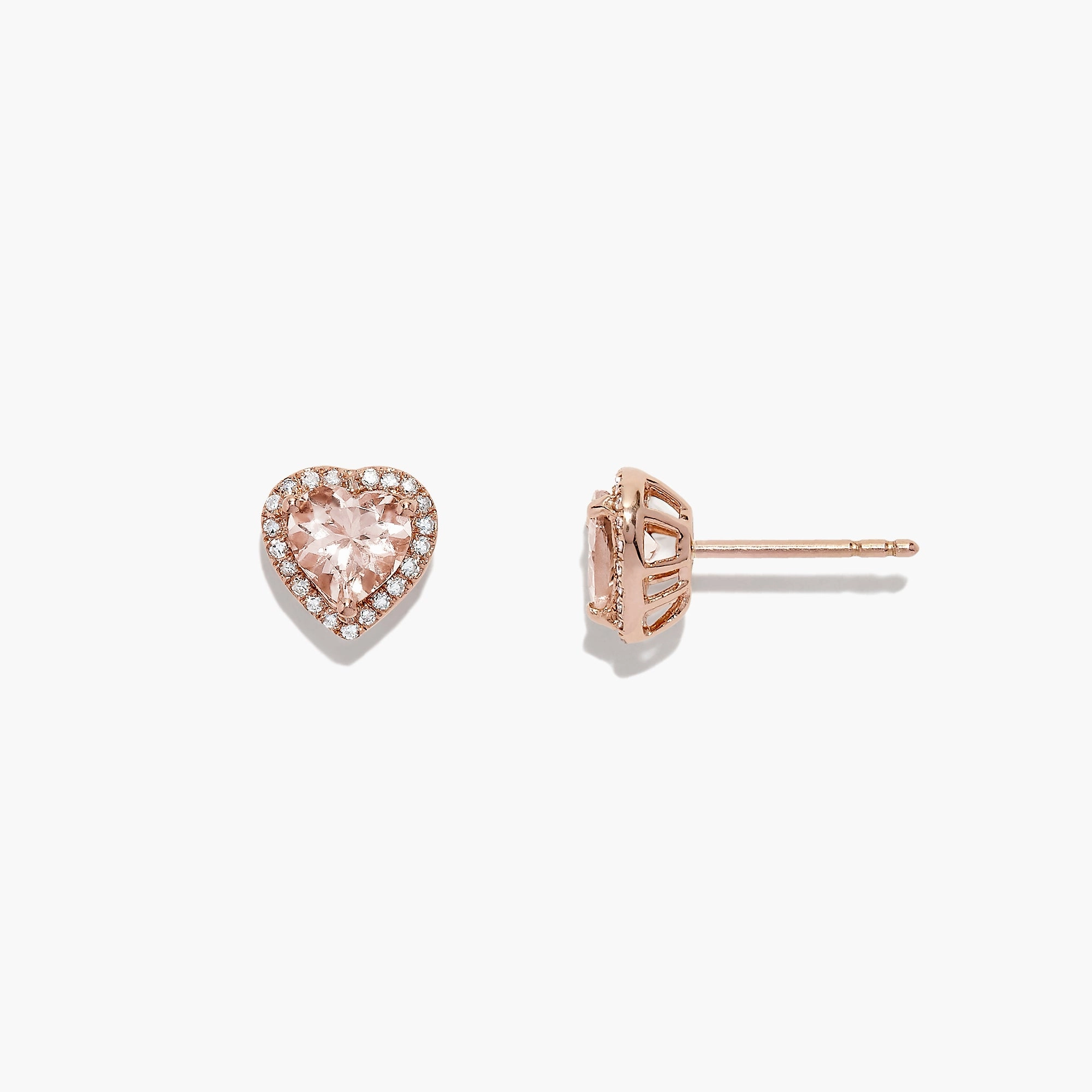 Blush 14K Rose Gold Morganite and Diamond Heart Earrings, 1.87 TCW