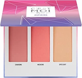 C'est Moi Aspiring Cheek Palette | Palette Includes Dusty Rose, Peach Pink Shimmer & Golden Highlight, Subtle Easy-To-Blend Three Shade Blush, Made with Kaolin Clay, Mica, & Squalane, 0.37 oz