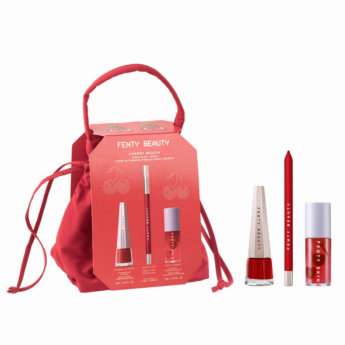 Cherry Mouth 3-Piece Lip Set   Pouch