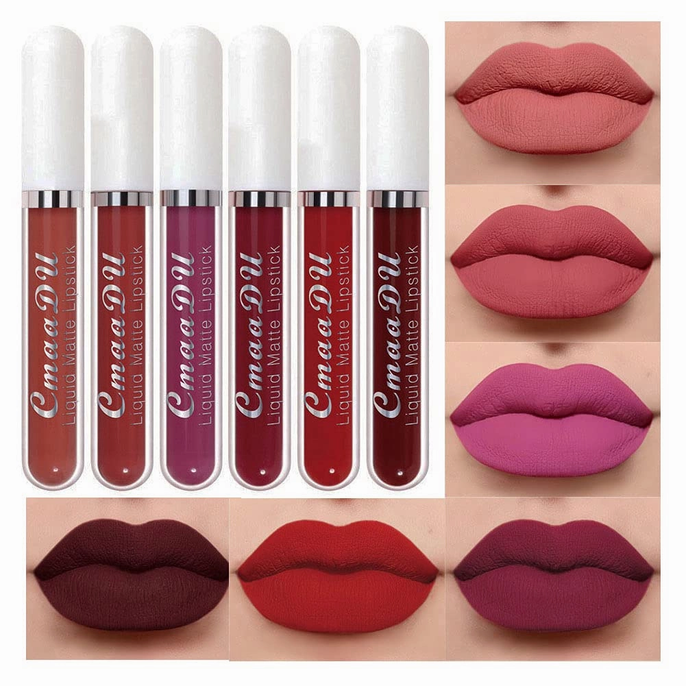 CmaaDu 6Pcs Matte Liquid Lipstick Lipgloss Lip Gloss Stain Makeup Set for Women, Deep Dark Red Original 24 Hour Matte Lipstick Long Lasting labiales matte mate larga duracion 24 horas originales A-03
