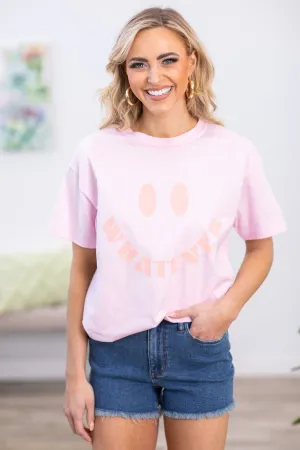 Coral and Blush Whatever Smiley Graphic Tee
