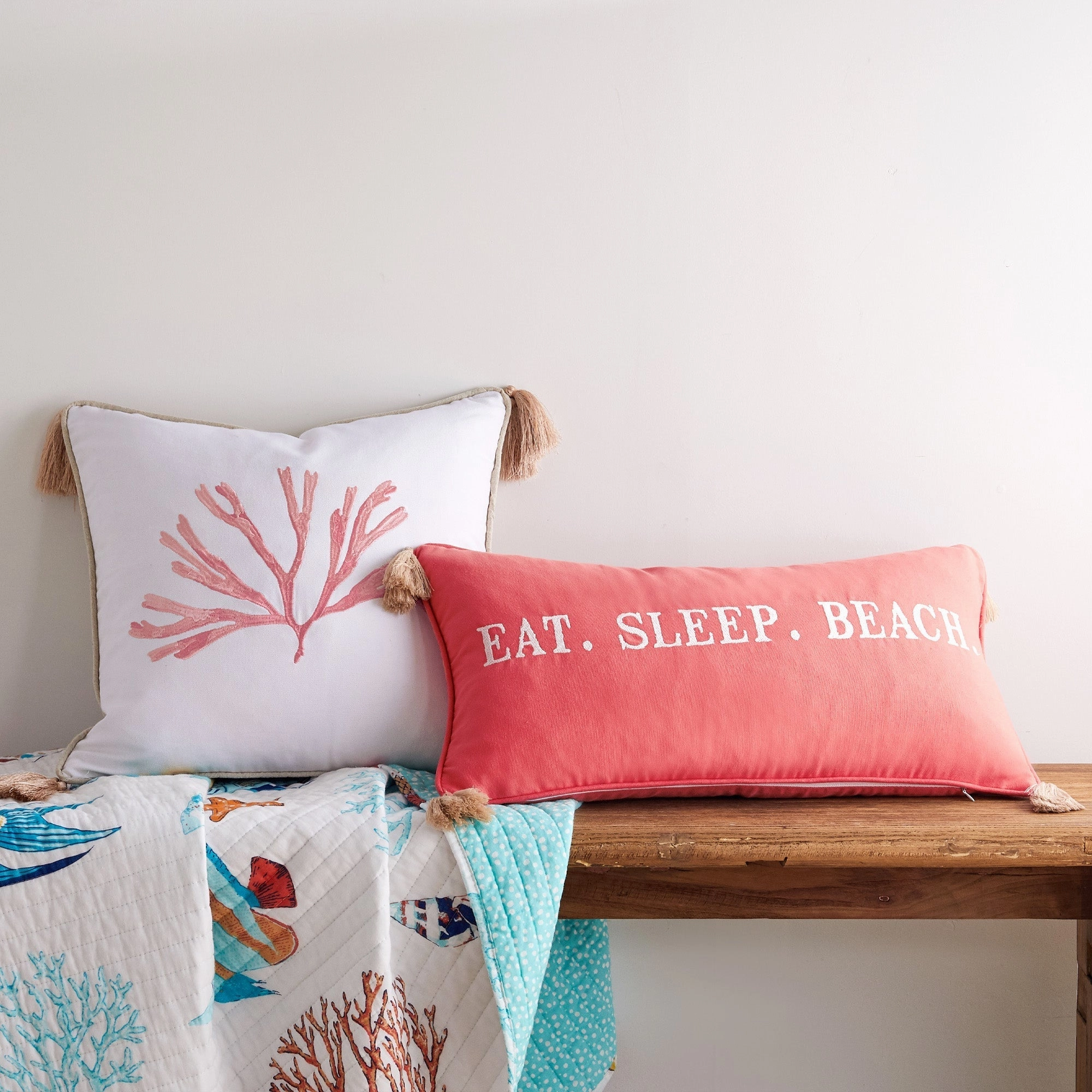 Coral Eat Sleep Beach Pillow