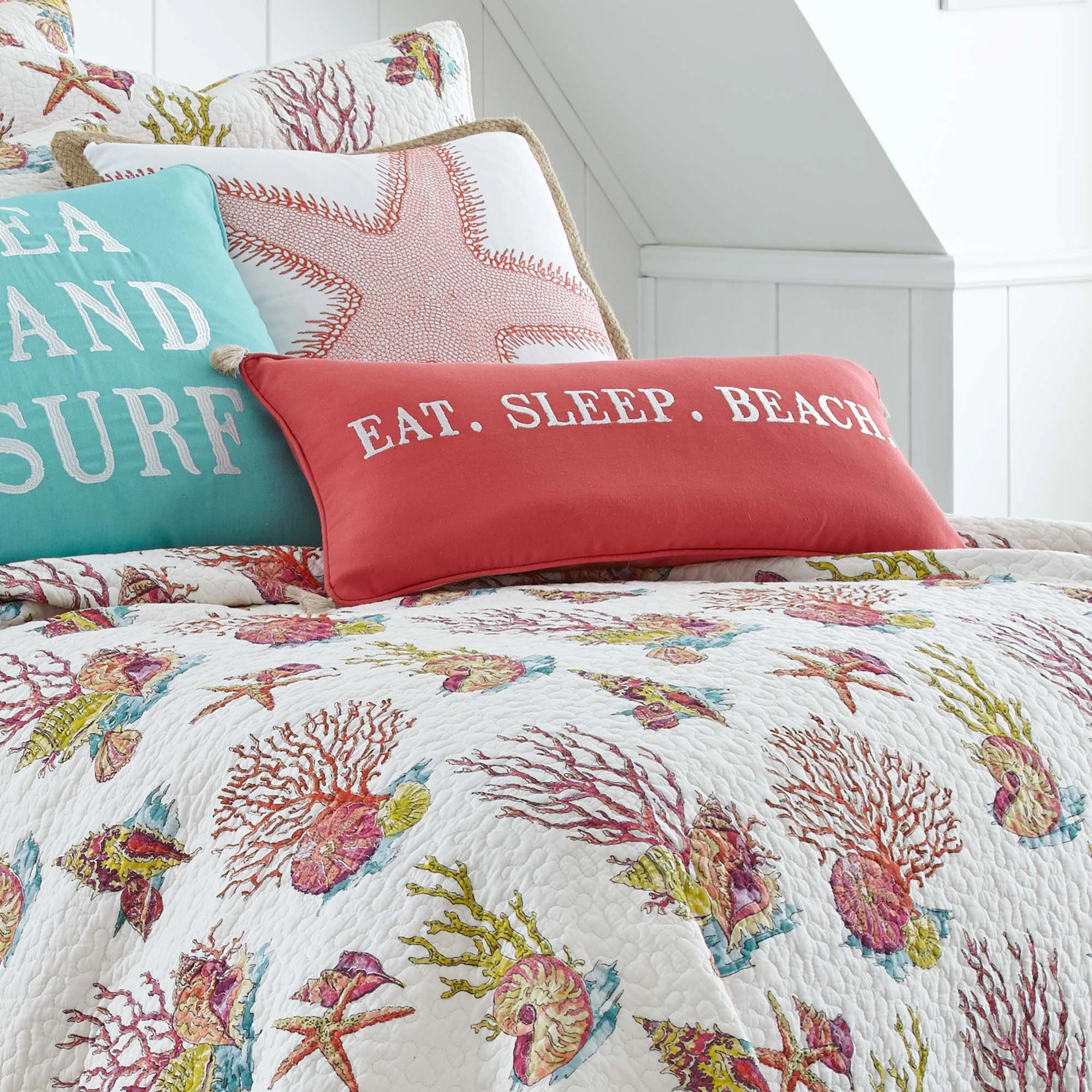 Coral Eat Sleep Beach Pillow
