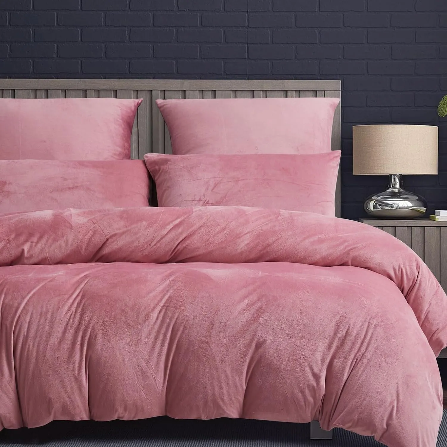 Crystal Velvet King Duvet Cover Set Blush Pink, Soft Warm Flannel Comforter Cover King Size for Fall Winter Spring, 3 Pieces Luxury Fluffy Silky Velour Bedding Duvet Cover 104" x 90"
