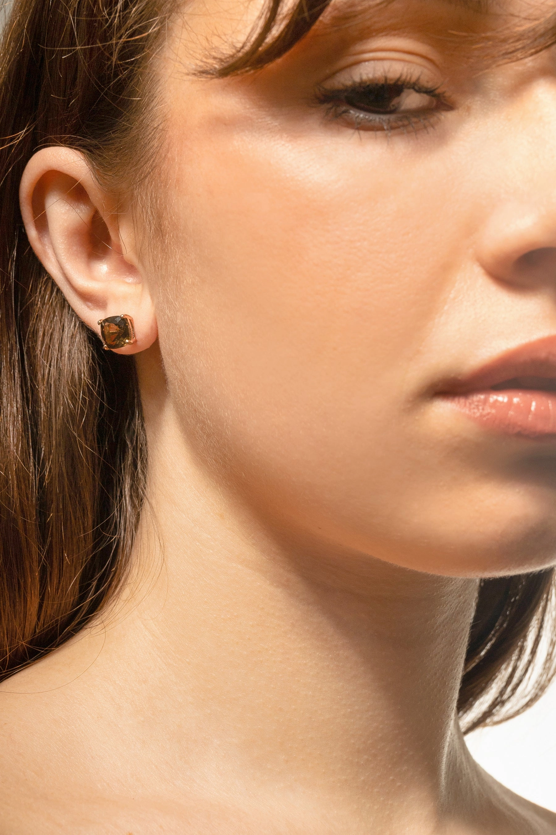 Cushion Cut Smoky Quartz Stud Earrings