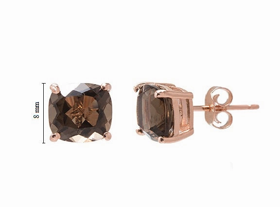Cushion Cut Smoky Quartz Stud Earrings
