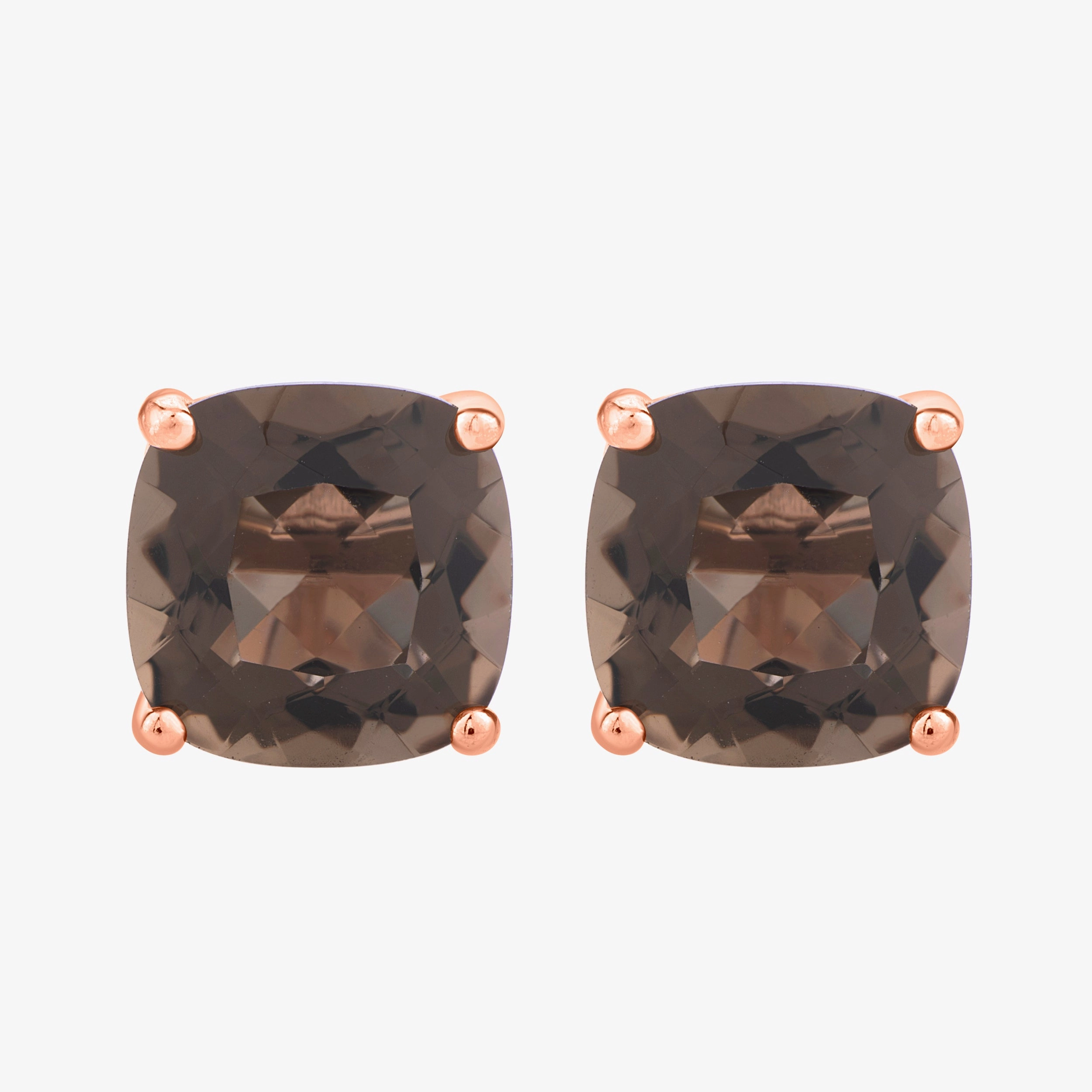 Cushion Cut Smoky Quartz Stud Earrings