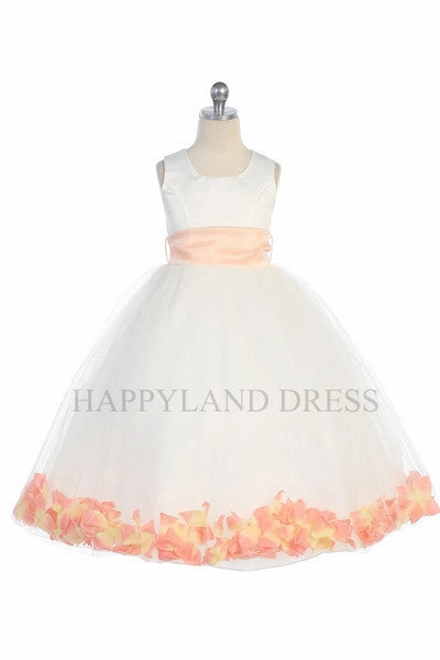 D2570 White Dress with Flower Petals and Sash (26 Diff. Colors)
