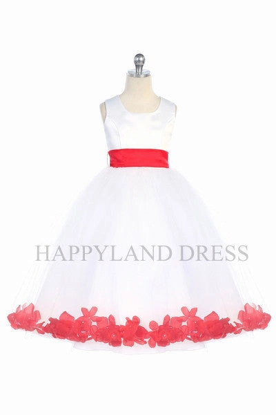 D2570 White Dress with Flower Petals and Sash (26 Diff. Colors)