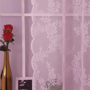 Deeprove Lace Curtains 63 Inch Length 2 Panels Set, Blush Pink Sheer Floral Embroidery Vintage Window Panel Treatment Pair Ruffled Decor Privacy Tulle Drape for Girls' Bedroom, Rod Pocket, W57 x L63