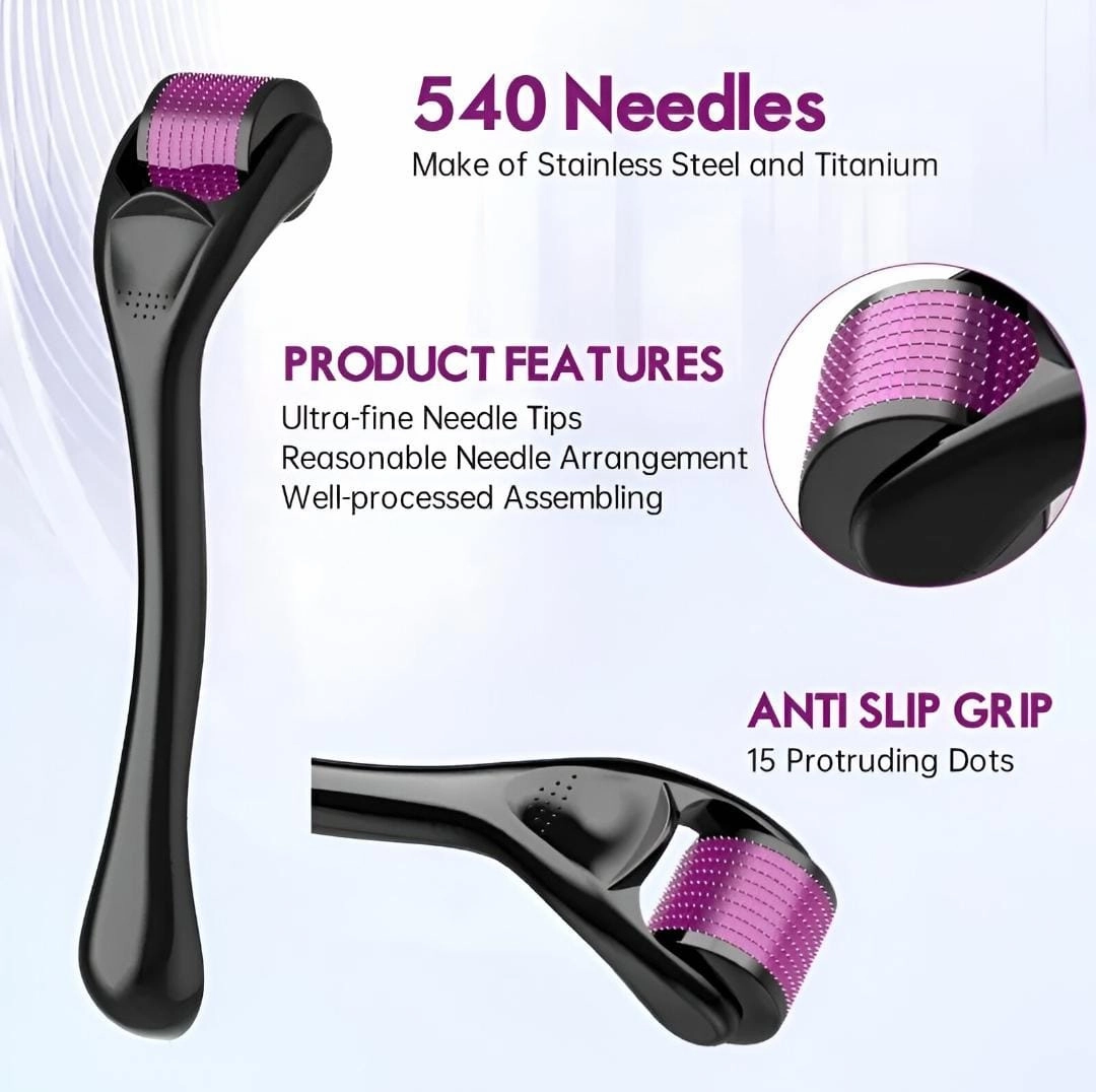 Derma Roller 0.5mm with Hard Acrylic Box – 540 Micro Needles for Hair Growth Anti-Aging Acne Scars Wrinkles and Stretch Marks Removal  Skin Care Beauty Tool for Men and Women