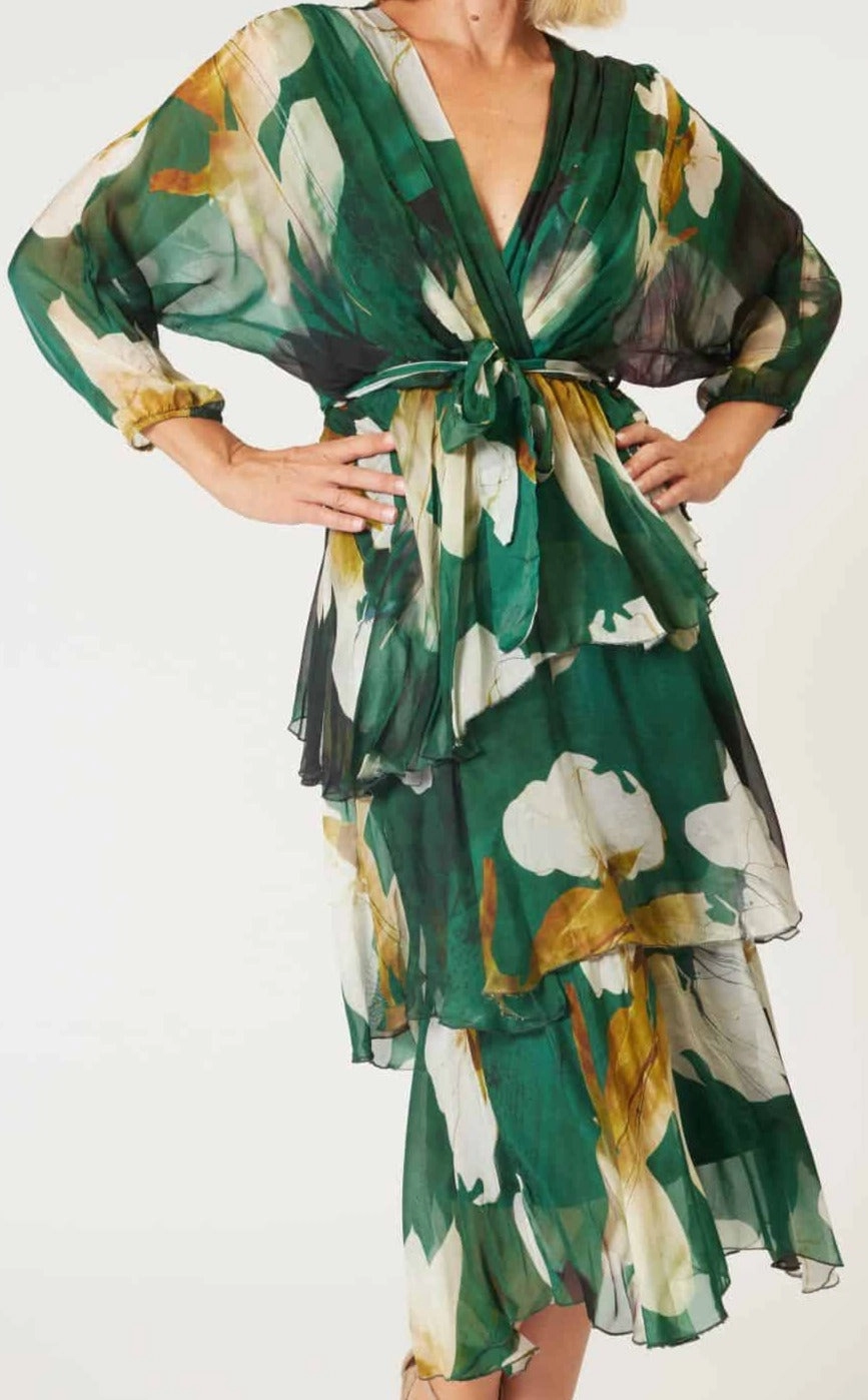 Dress Cross Over Neckline Long Sleeve