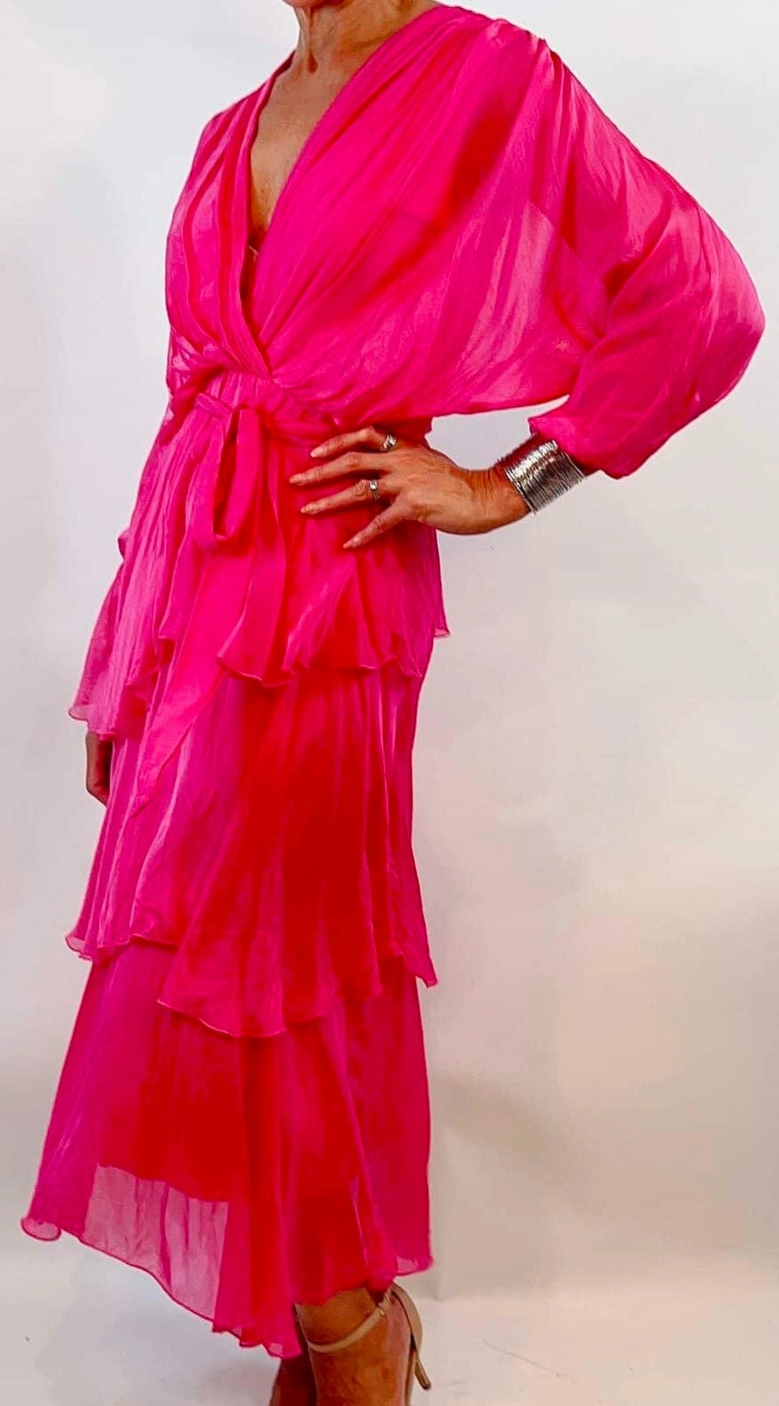 Dress Cross Over Neckline Long Sleeve