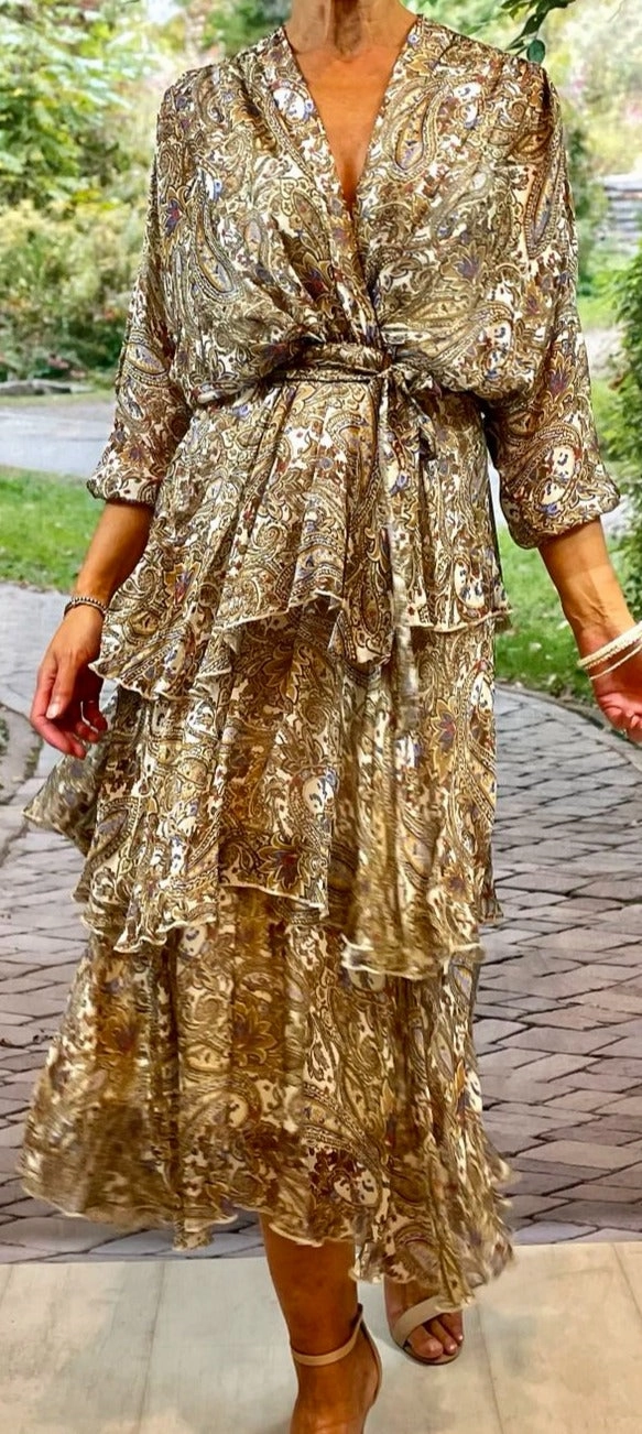 Dress Cross Over Neckline Long Sleeve