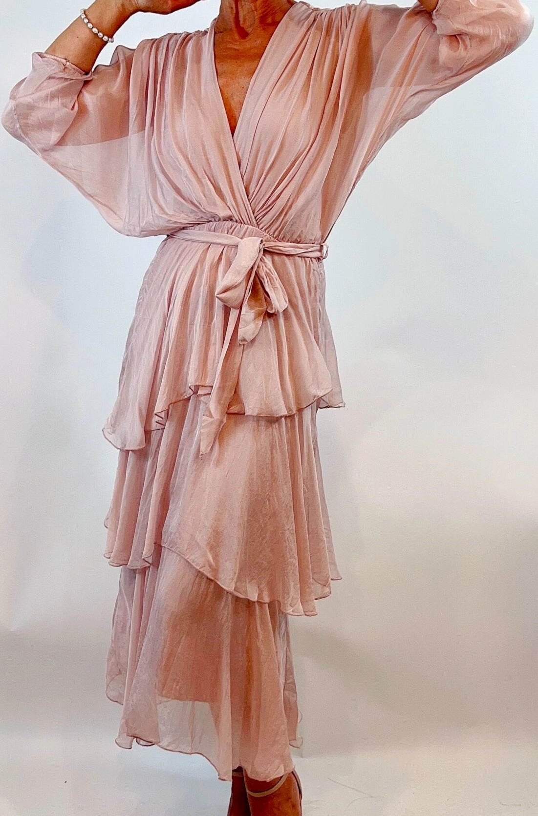 Dress Cross Over Neckline Long Sleeve
