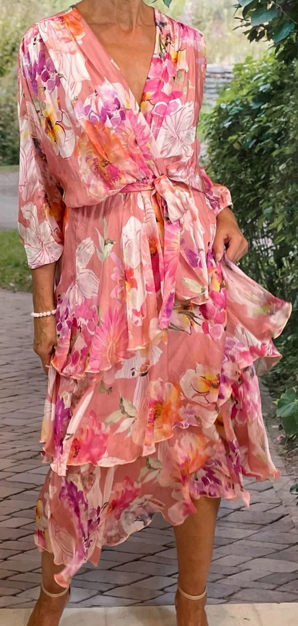Dress Cross Over Neckline Long Sleeve