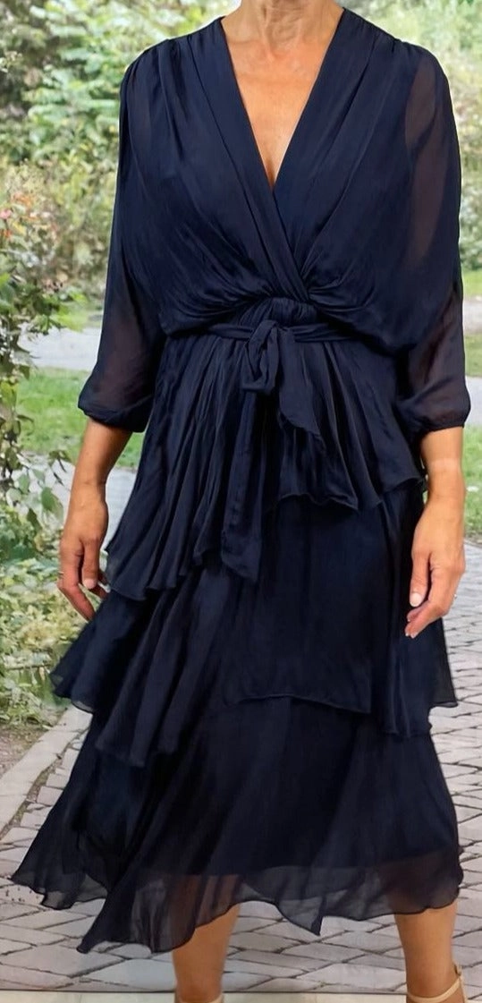 Dress Cross Over Neckline Long Sleeve