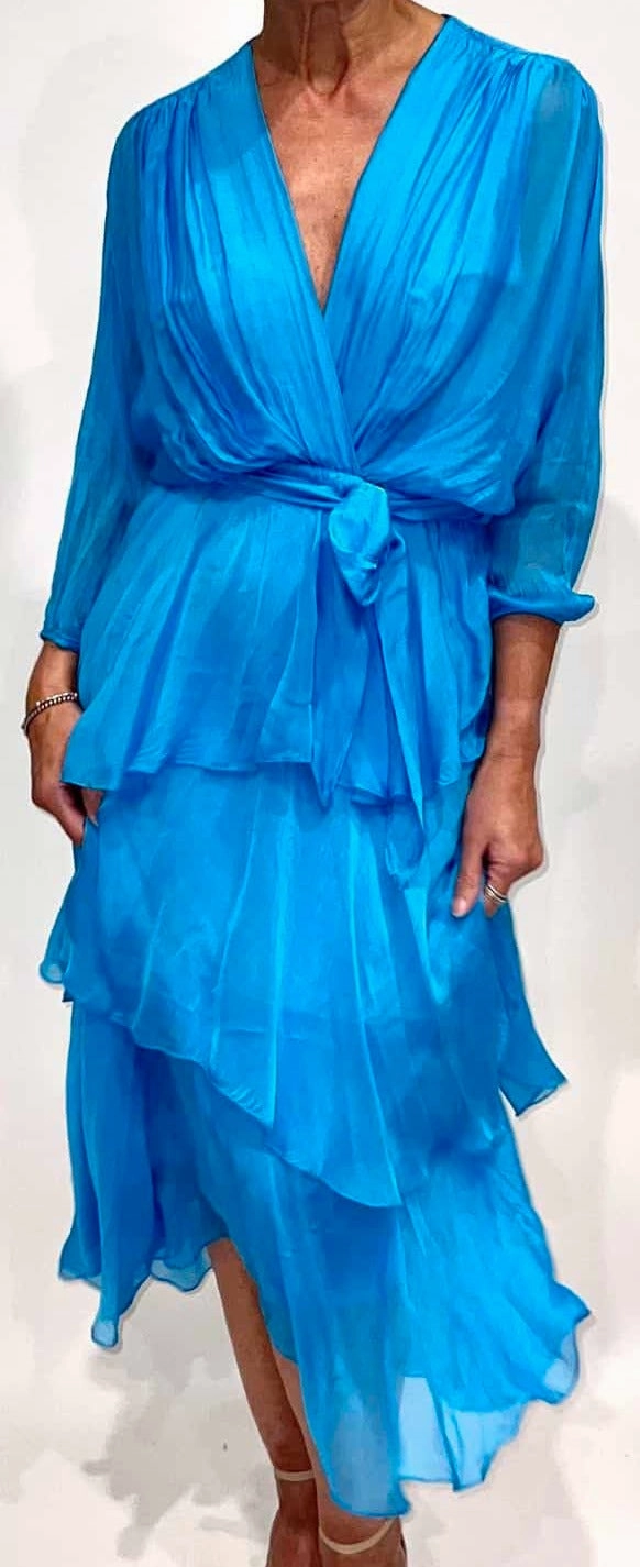 Dress Cross Over Neckline Long Sleeve