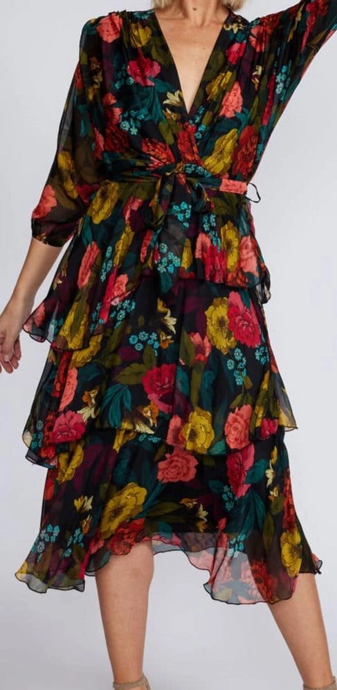 Dress Cross Over Neckline Long Sleeve
