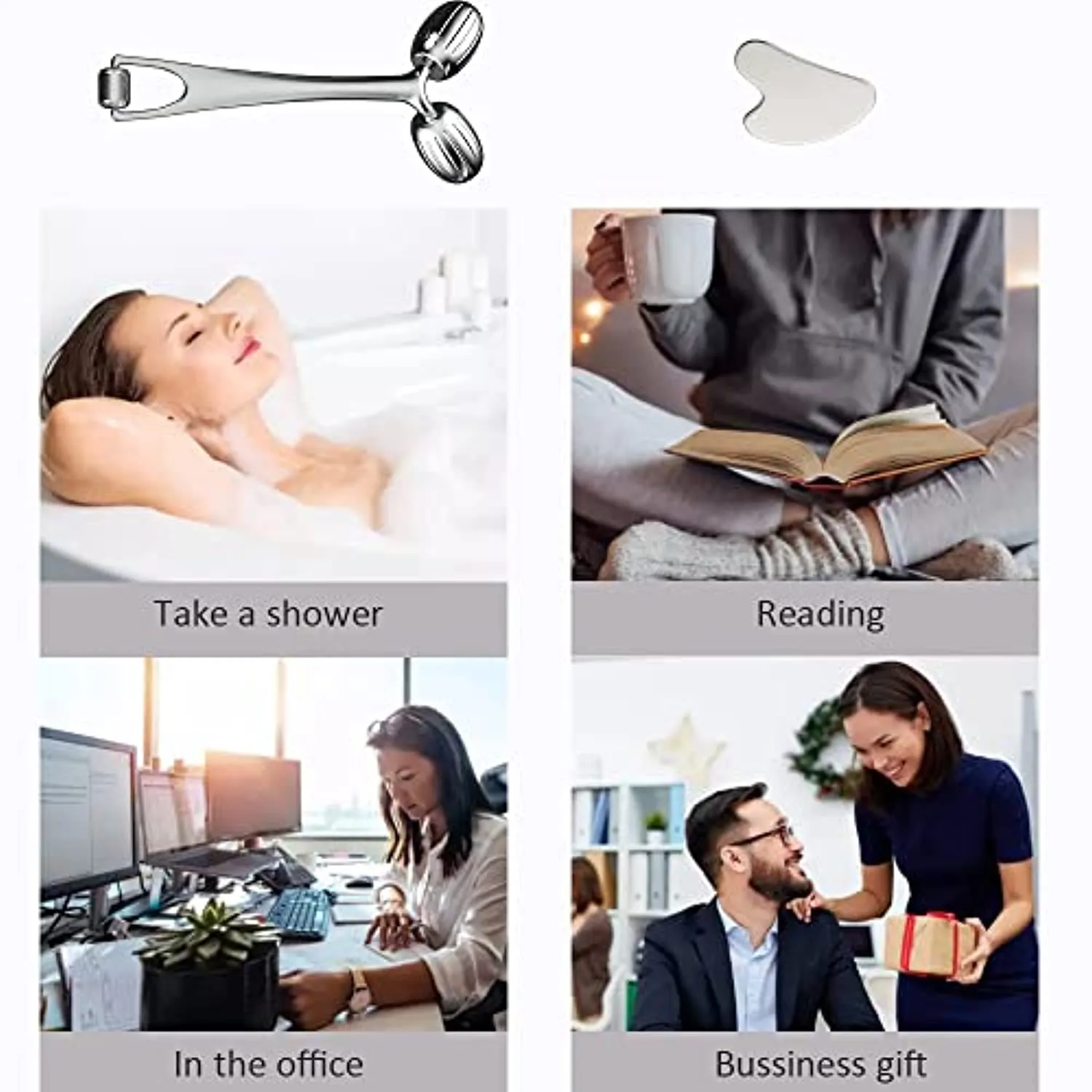 Face Massager, Metal Face Roller Gua Sha Massage Tool for Face Neck Eye Body Skin Care, Facial Roller for Women