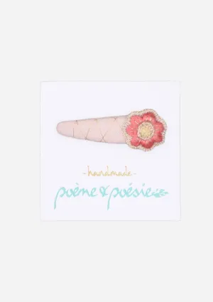Handmade Barrette with Flower, Coral