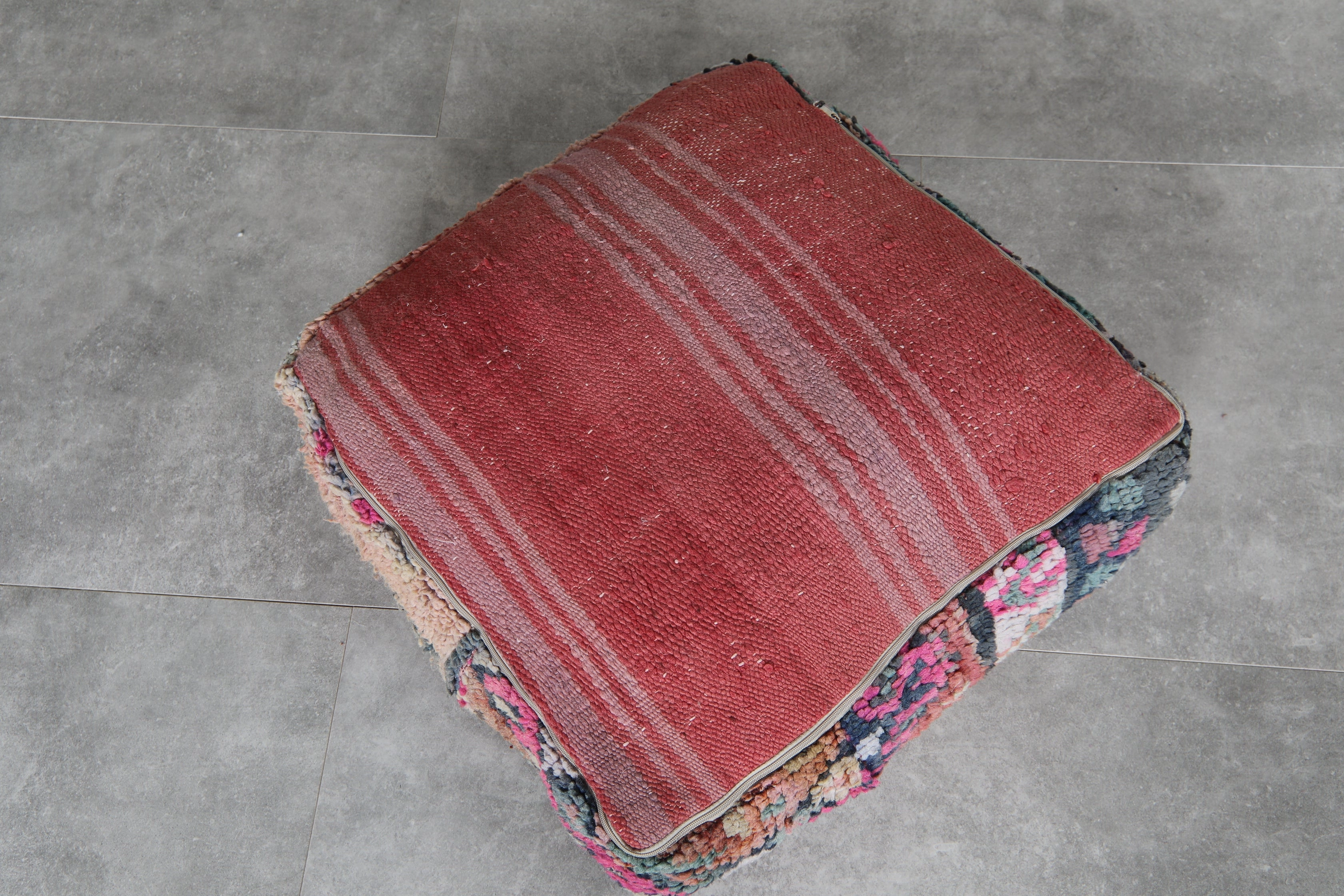 Handmade Moroccan Pouf - Vintage Berber Rug Ottoman