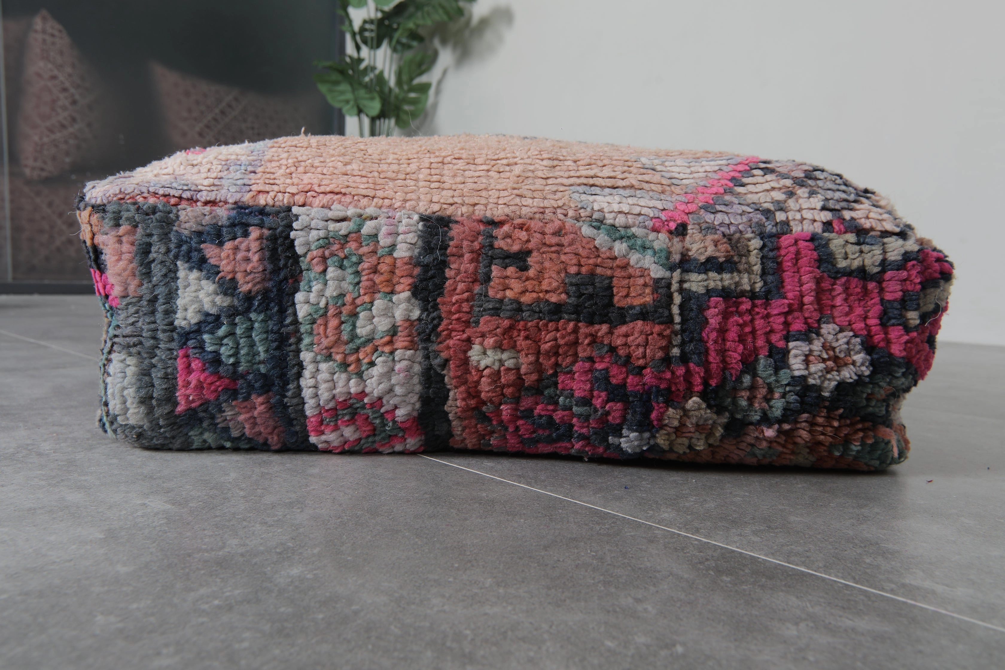 Handmade Moroccan Pouf - Vintage Berber Rug Ottoman