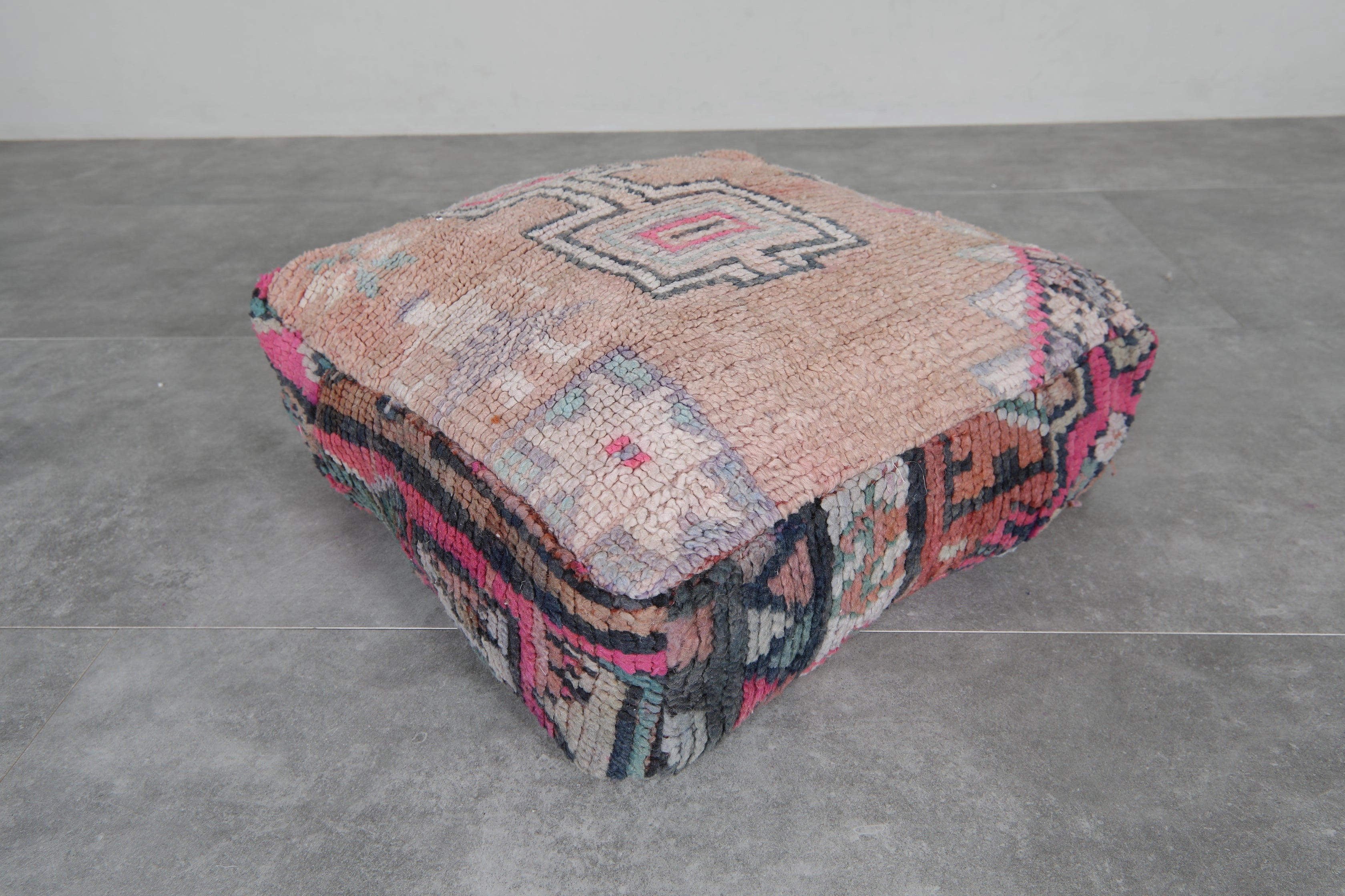 Handmade Moroccan Pouf - Vintage Berber Rug Ottoman