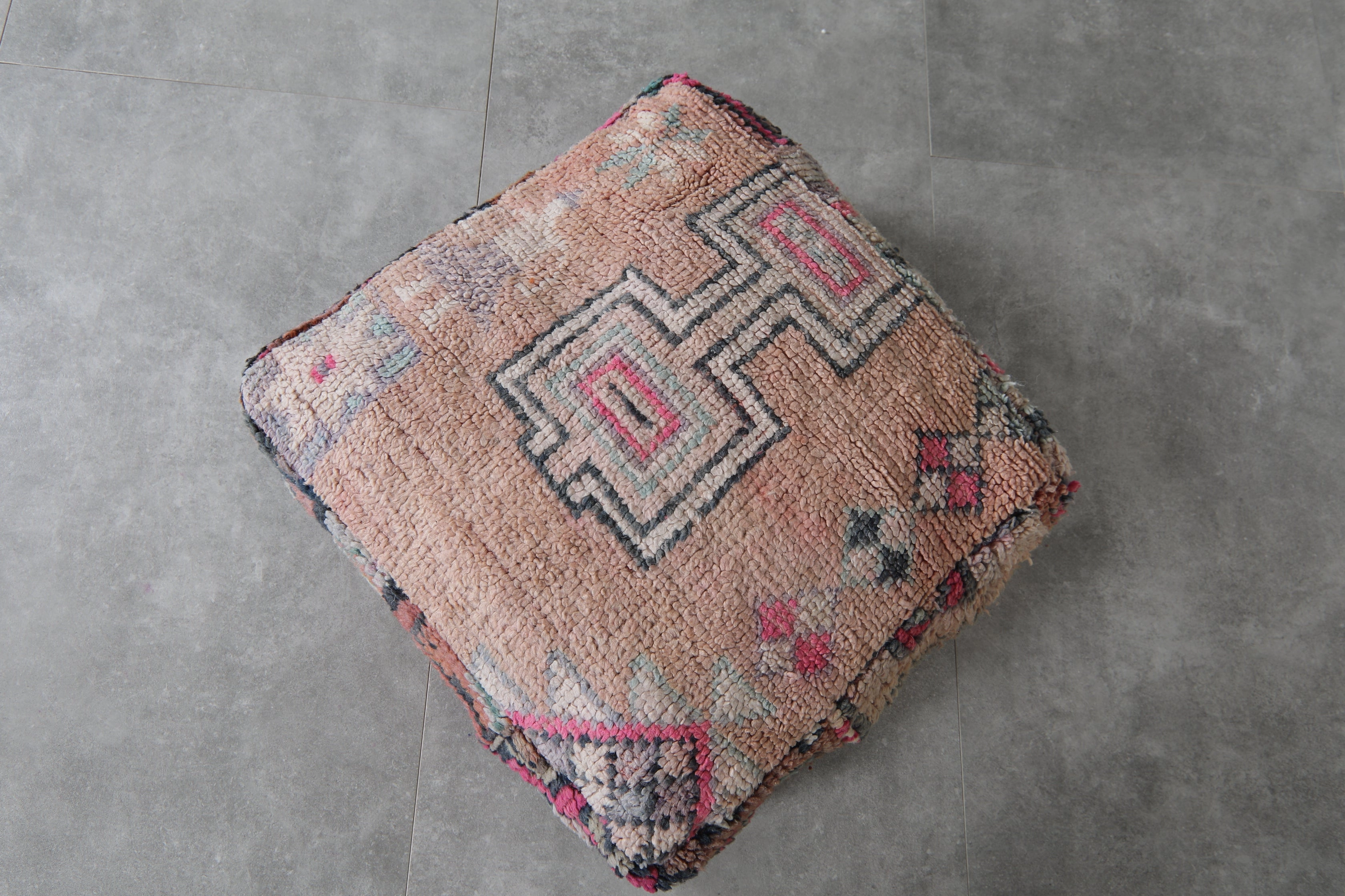 Handmade Moroccan Pouf - Vintage Berber Rug Ottoman