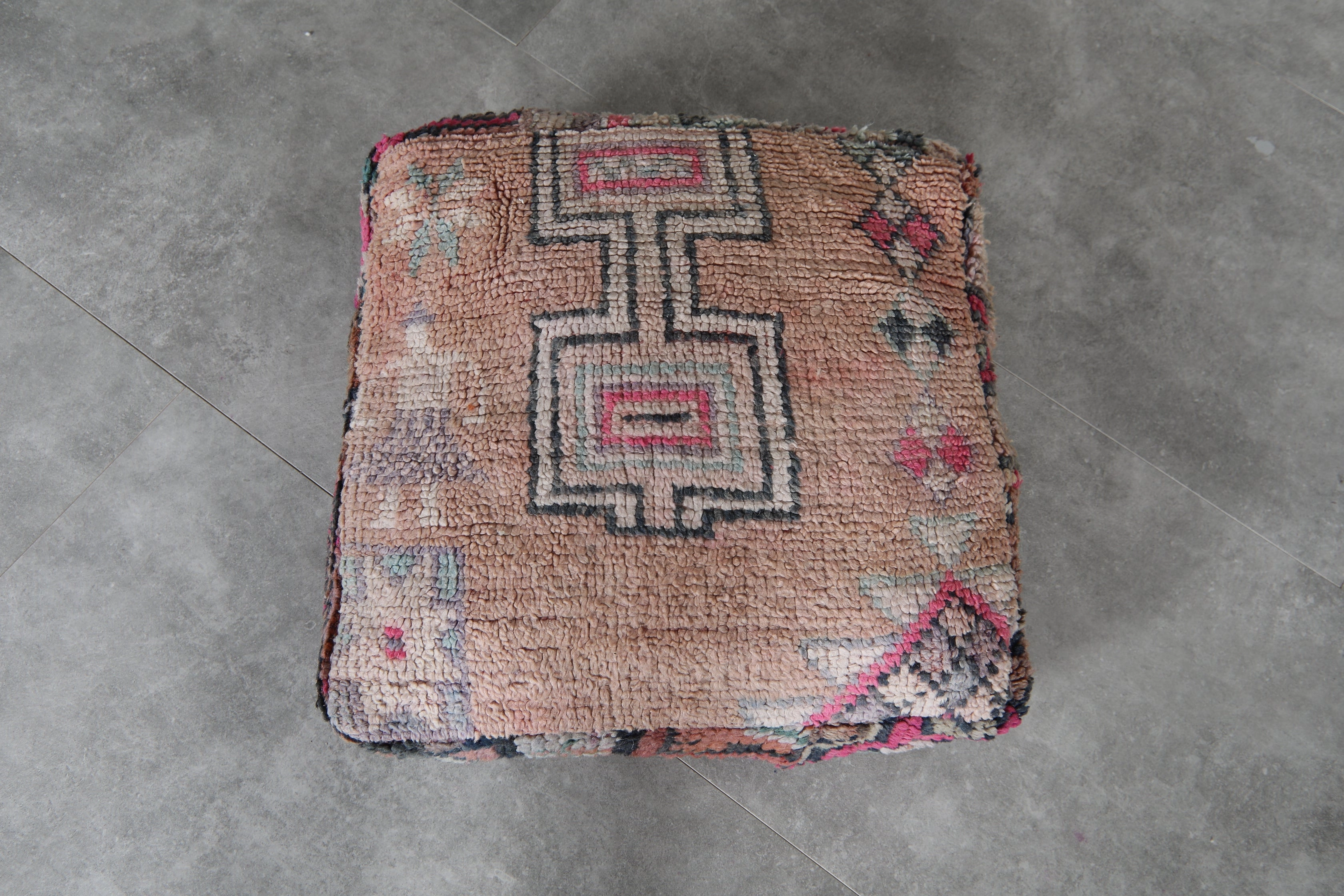 Handmade Moroccan Pouf - Vintage Berber Rug Ottoman