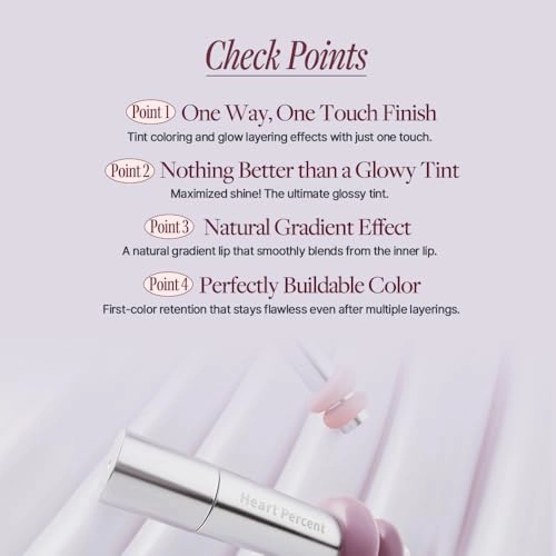 Heart Percent Dote On Mood One Way Glowy Tint, Glass-like High Shine Glossy Finish w/Long-Lasting Luminous Color Lip Stain for Glowy Look, #05. Rosy Bomb