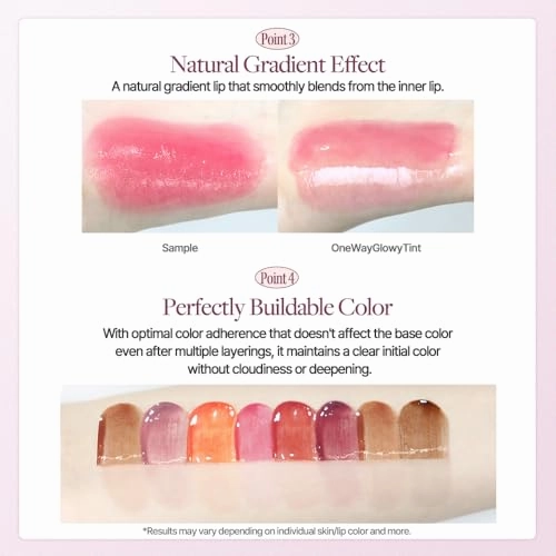 Heart Percent Dote On Mood One Way Glowy Tint, Glass-like High Shine Glossy Finish w/Long-Lasting Luminous Color Lip Stain for Glowy Look, #05. Rosy Bomb