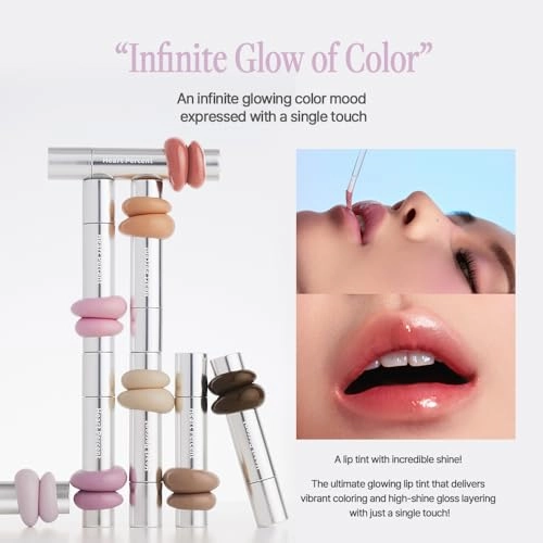 Heart Percent Dote On Mood One Way Glowy Tint, Glass-like High Shine Glossy Finish w/Long-Lasting Luminous Color Lip Stain for Glowy Look, #05. Rosy Bomb