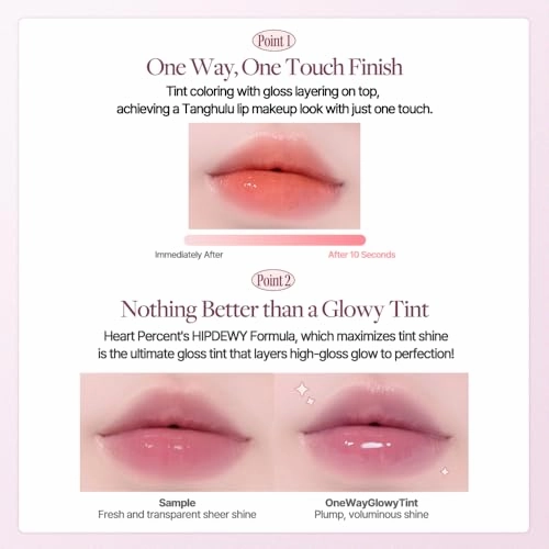 Heart Percent Dote On Mood One Way Glowy Tint, Glass-like High Shine Glossy Finish w/Long-Lasting Luminous Color Lip Stain for Glowy Look, #05. Rosy Bomb