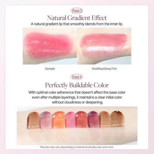Heart Percent Dote On Mood One Way Glowy Tint, Glass-like High Shine Glossy Finish w/Long-Lasting Luminous Color Lip Stain for Glowy Look, #05. Rosy Bomb