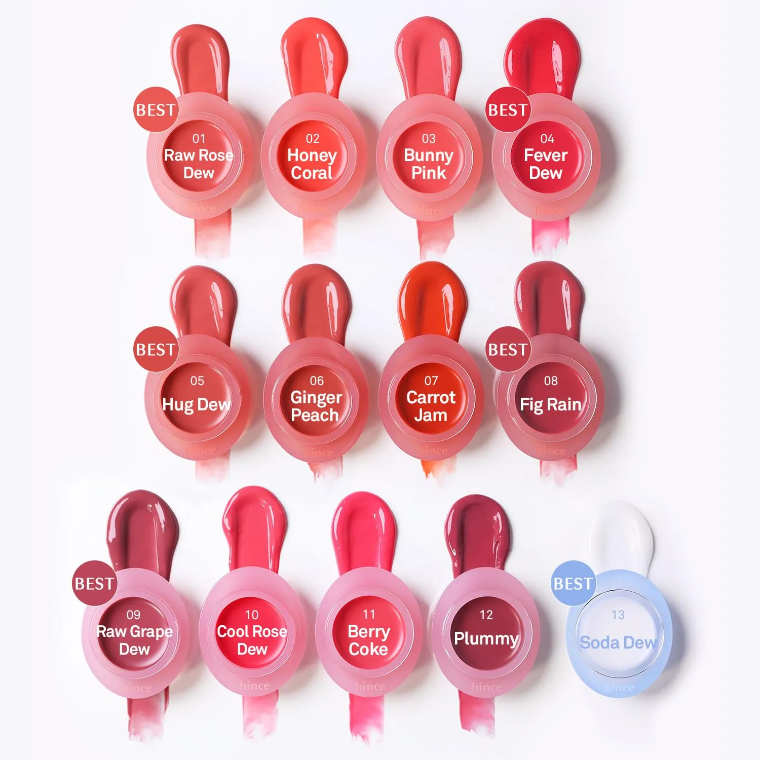 HINCE Raw Glow Dewy Ball - Tinted Lip Balm, Jelly Gloss Glow, Shine and Hydration, Lip & Blush Multiuse, Vegan, 0.12 oz. (13 colors) (COOL ROSE DEW)