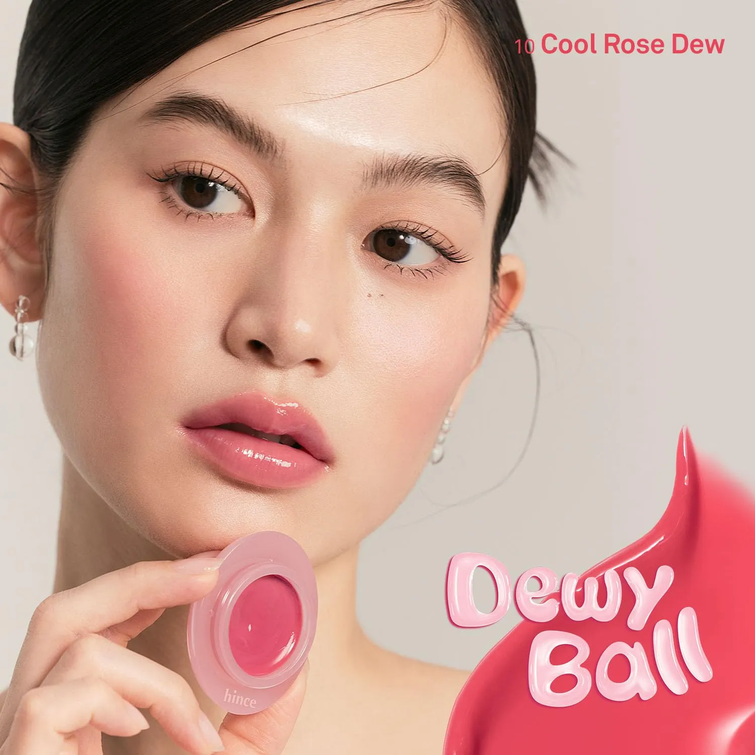 HINCE Raw Glow Dewy Ball - Tinted Lip Balm, Jelly Gloss Glow, Shine and Hydration, Lip & Blush Multiuse, Vegan, 0.12 oz. (13 colors) (COOL ROSE DEW)