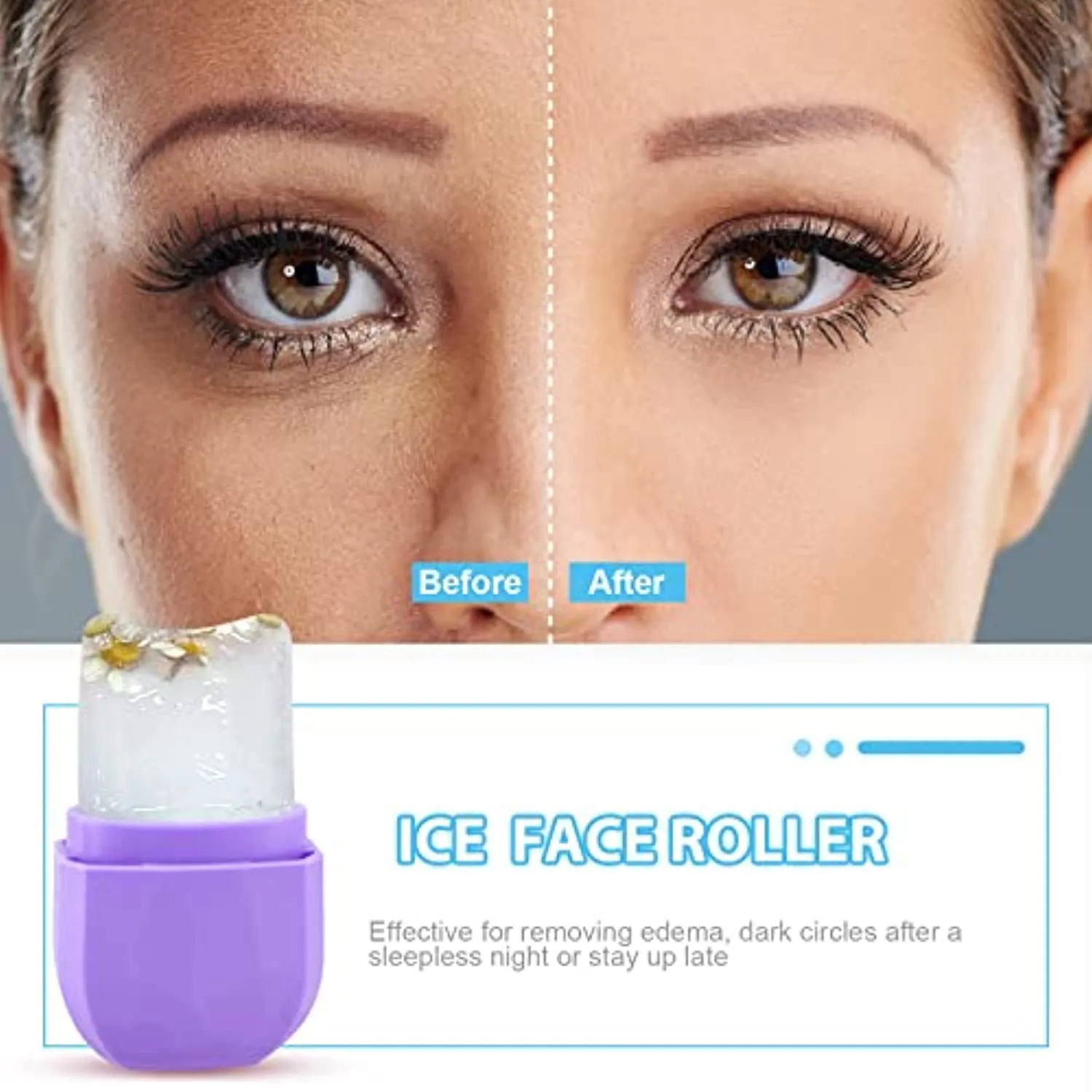 Ice Face Roller, Ice Roller for Face and Eye, V-Shaped Design, Food-Grade Leak-Proof Silicone Cube, Reusable Face Massage, Facial Beauty Ice Roller, Ice Mold for Face Beauty Gift for Women