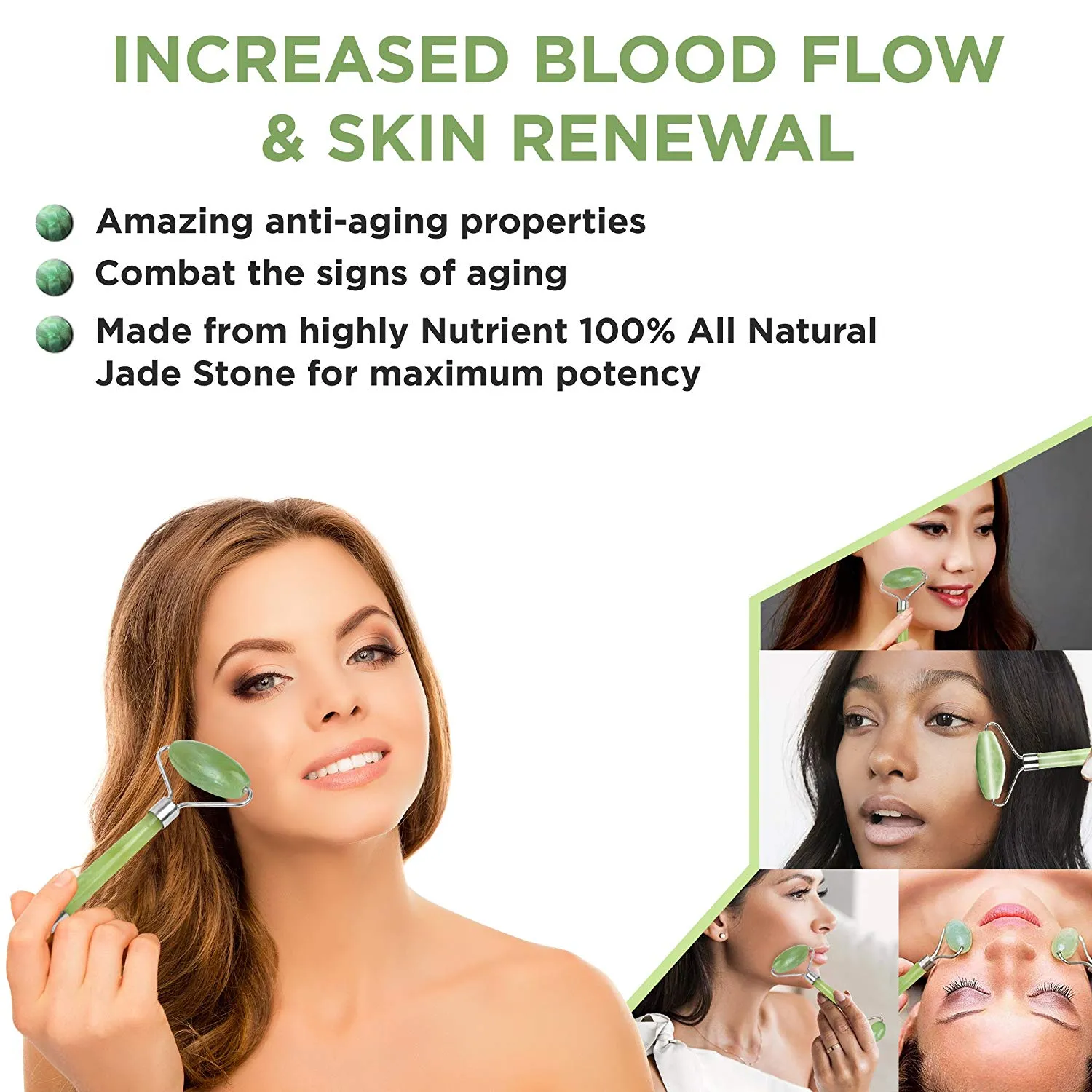 Jade Roller and Gua Sha Scraping Massage Tool - Himalayan Anti-aging 100% Natural Facial Jade Stone Set - Face Eye Neck Beauty Roller For Slimming and Firming - Rejuvenate Skin and Remove Wrinkles