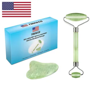 Jade Roller and Gua Sha Scraping Massage Tool - Himalayan Anti-aging 100% Natural Facial Jade Stone Set - Face Eye Neck Beauty Roller For Slimming and Firming - Rejuvenate Skin and Remove Wrinkles