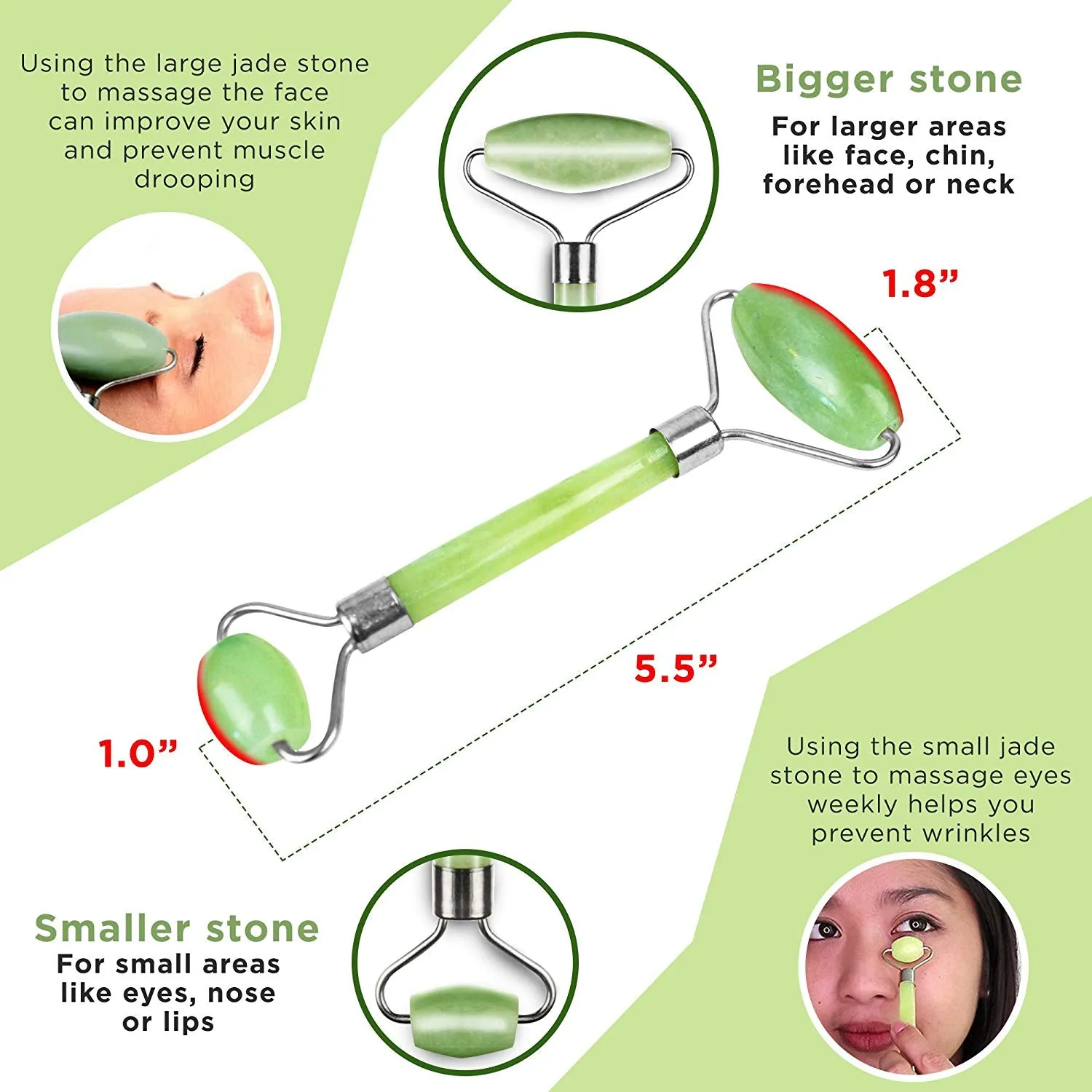 Jade Roller and Gua Sha Scraping Massage Tool - Himalayan Anti-aging 100% Natural Facial Jade Stone Set - Face Eye Neck Beauty Roller For Slimming and Firming - Rejuvenate Skin and Remove Wrinkles