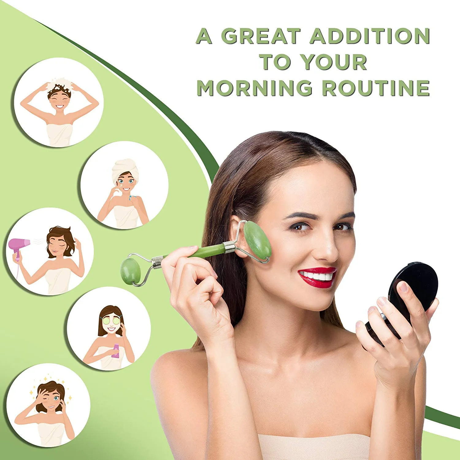 Jade Roller and Gua Sha Scraping Massage Tool - Himalayan Anti-aging 100% Natural Facial Jade Stone Set - Face Eye Neck Beauty Roller For Slimming and Firming - Rejuvenate Skin and Remove Wrinkles